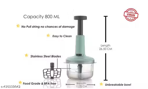 Stysol 1000 ML Handy Push Chopper Vegetable & Fruit Cutter.