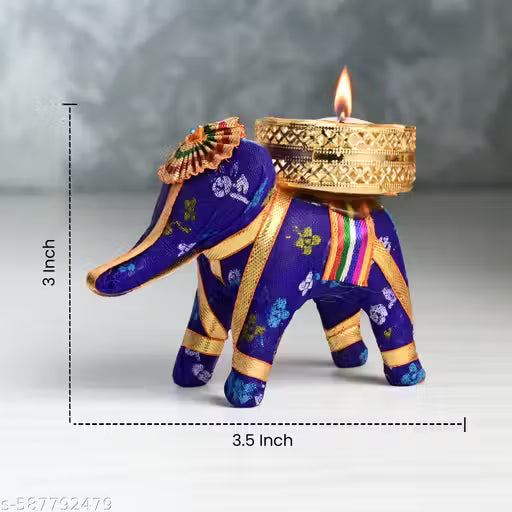PACK OF 8 Handcrafted Colorful Elephant Tealight Candle Holders – Set of Decorative Rajasthani Tea Light Stands for Home, Diwali & Festive