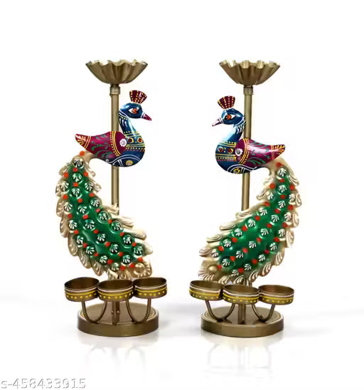 Handicraft Mor T-Light Candle Holder Showpiece Home Decoration Diwali Gift ( Pack-2 )