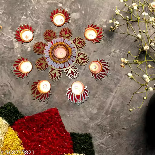 TGS Diwali Rangoli Tealight Candle Holder Set with Lotus Design.