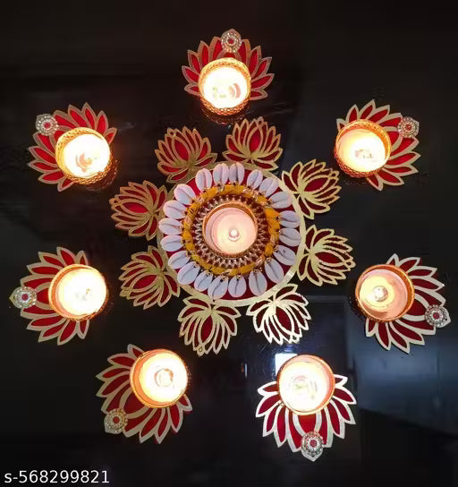 TGS Diwali Rangoli Tealight Candle Holder Set with Lotus Design.