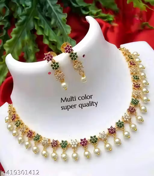 fancy Diamond matte finish Jewelery Set diva Necklace Gold-plated jewellery set