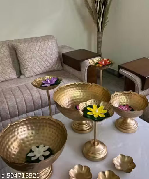 Taj Bowl Hammered Urli Candle Stand with Floating Diya.