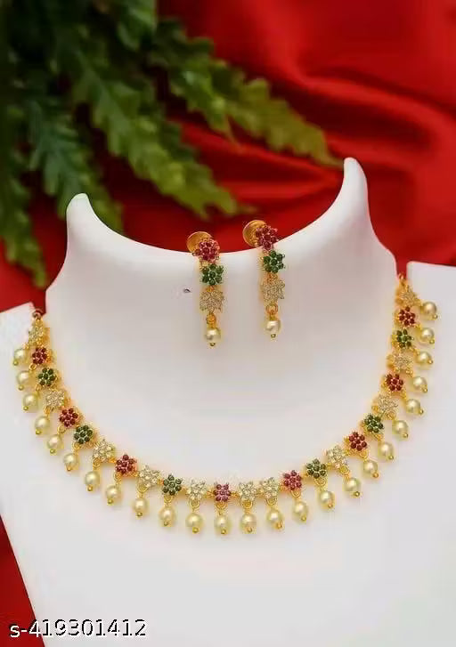 fancy Diamond matte finish Jewelery Set diva Necklace Gold-plated jewellery set